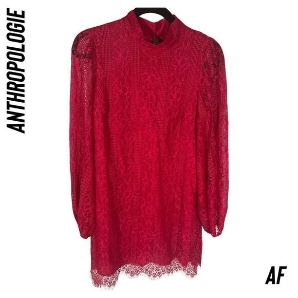 ANTHROPOLOGIE BY MAEVE OPEN BACK LACE MINI DRESS IN RASPBERRY SIZE 8 NWT CUTE - Picture 9 of 9